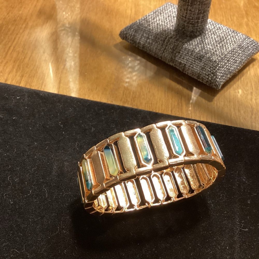 Goldtone and Blue Stretch Bracelet
